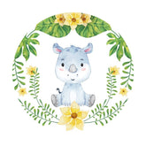 Lofaris Circle Blue Hippo Yellow Flower Happy Birthday Backdrop